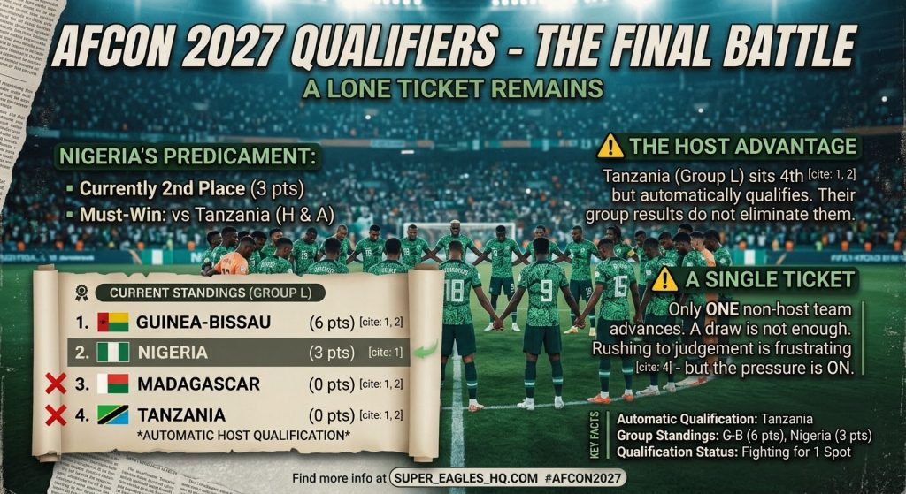 AFCON 2027 Qualifiers: Super Eagles Under Pressure in Group L After Matchday 2