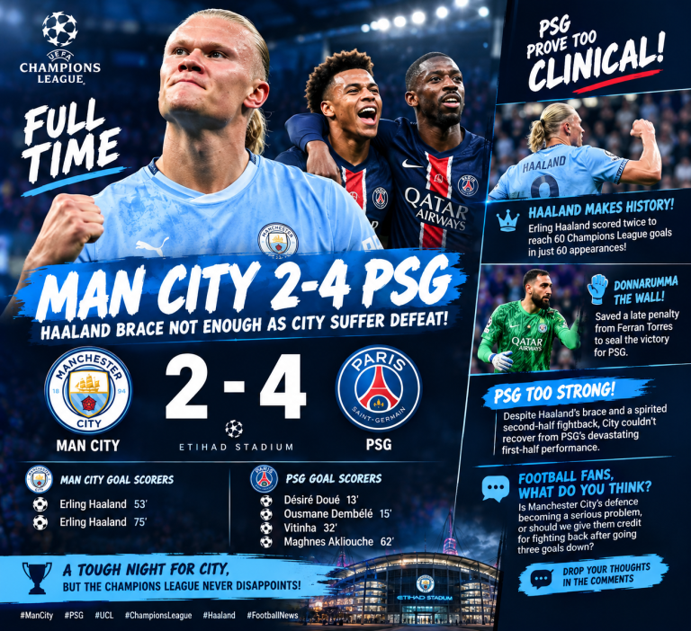 🚨🔥 MAN CITY 2-4 PSG: HAALAND BRACE NOT ENOUGH AS CITY SUFFER DEFEAT! 💙😱