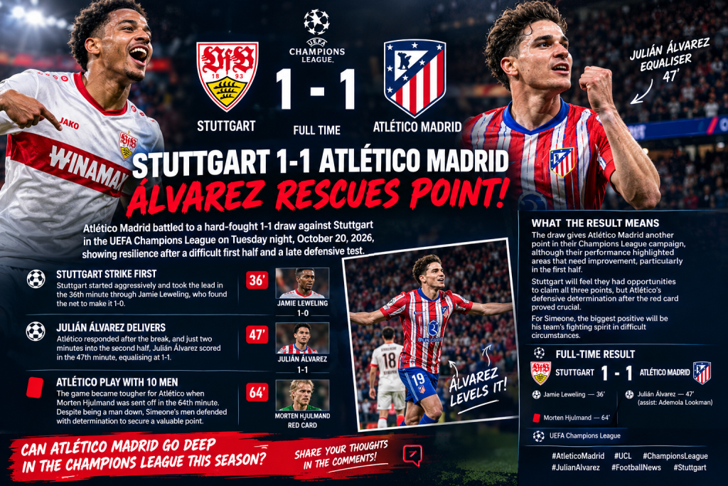 Stuttgart 1-1 Atlético Madrid: Julián Álvarez Rescues Point in Champions League Battle