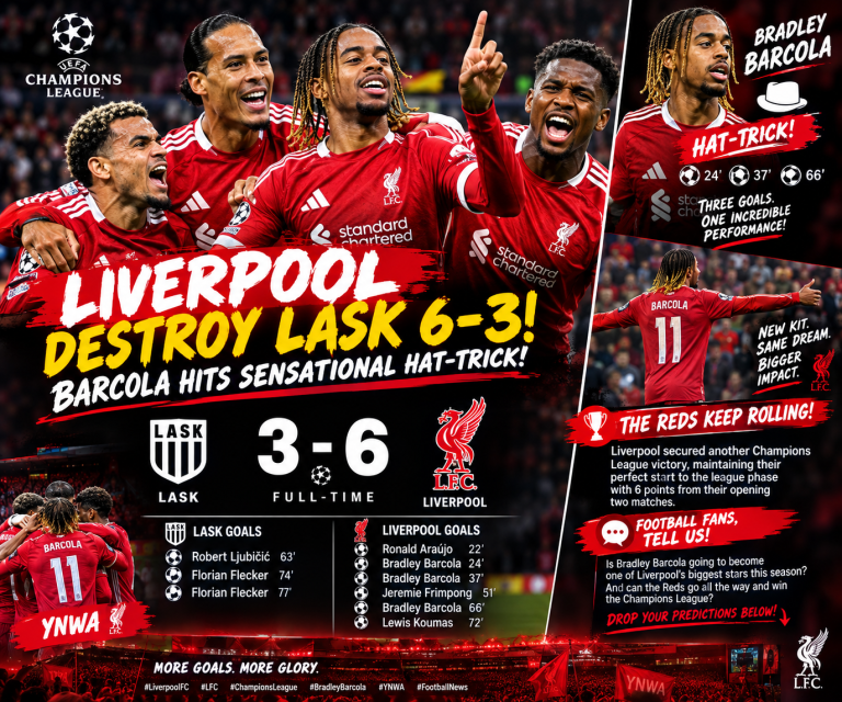 🚨🔥 LIVERPOOL DESTROY LASK 6-3! BARCOLA HITS SENSATIONAL HAT-TRICK! 🔴⚽