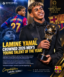 LAMINE YAMAL CROWNED 2026 MEN’S YOUNG TALENT OF THE YEAR! 🌟👏